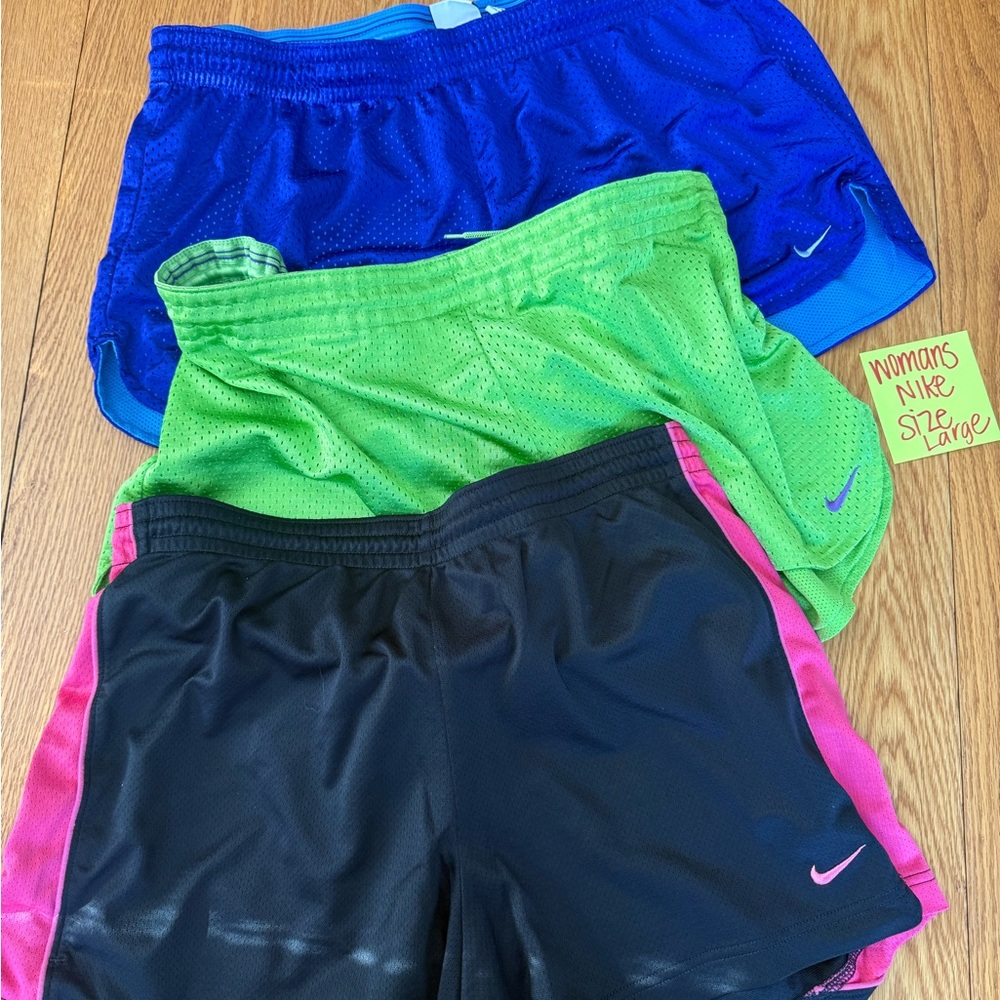 Nike Women’s Shorts Set - Blue, Green, Black with Pink Accents